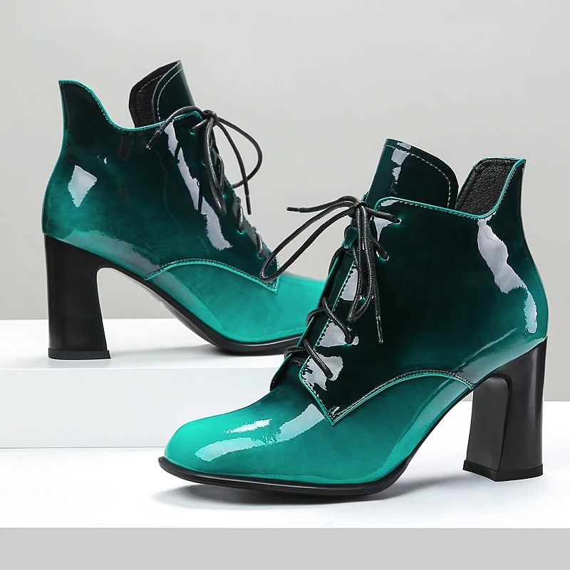 

2019 Winter Autumn Boots Women High Heel Ankle Boots Cow Leather Motorcycle Ladies Pointed Toe Shoes Woman Size 42 43