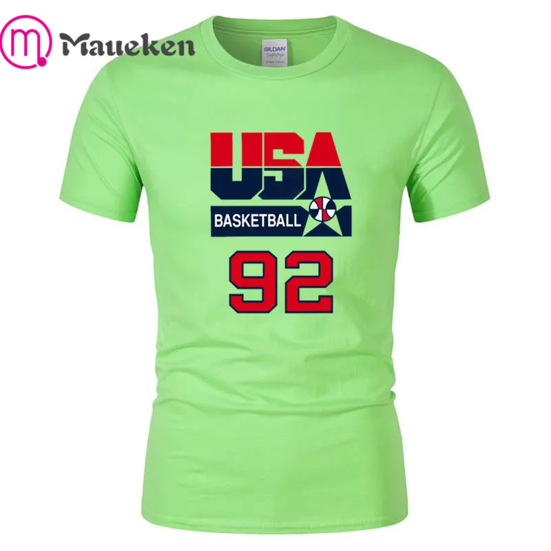 LIGHT GREEN США DREAM TEAM 92 футболки Для мужчин короткий рукав хлопок, футболки с о-образной горловиной для jordan, пайппен птица Ewing вентиляторы подарок - Цвет: LIGHT GREEN