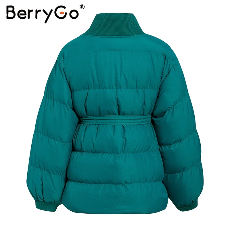 BerryGo, элегантная теплая парка с поясом, Женская парка на пуговицах, Осень-зима, женское плотное Стеганое пальто, уличная одежда, Женские Белые парки, куртки