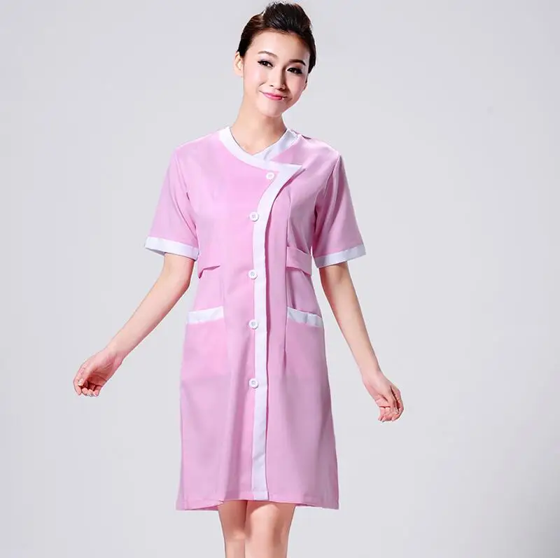 pink short-sleeve Медицинская форма, скрабы для ухода за больными, одежда для магазина красоты, короткий рукав, одежда для врача, Униформа, больничное женское платье для работы - Цвет: pink short-sleeve