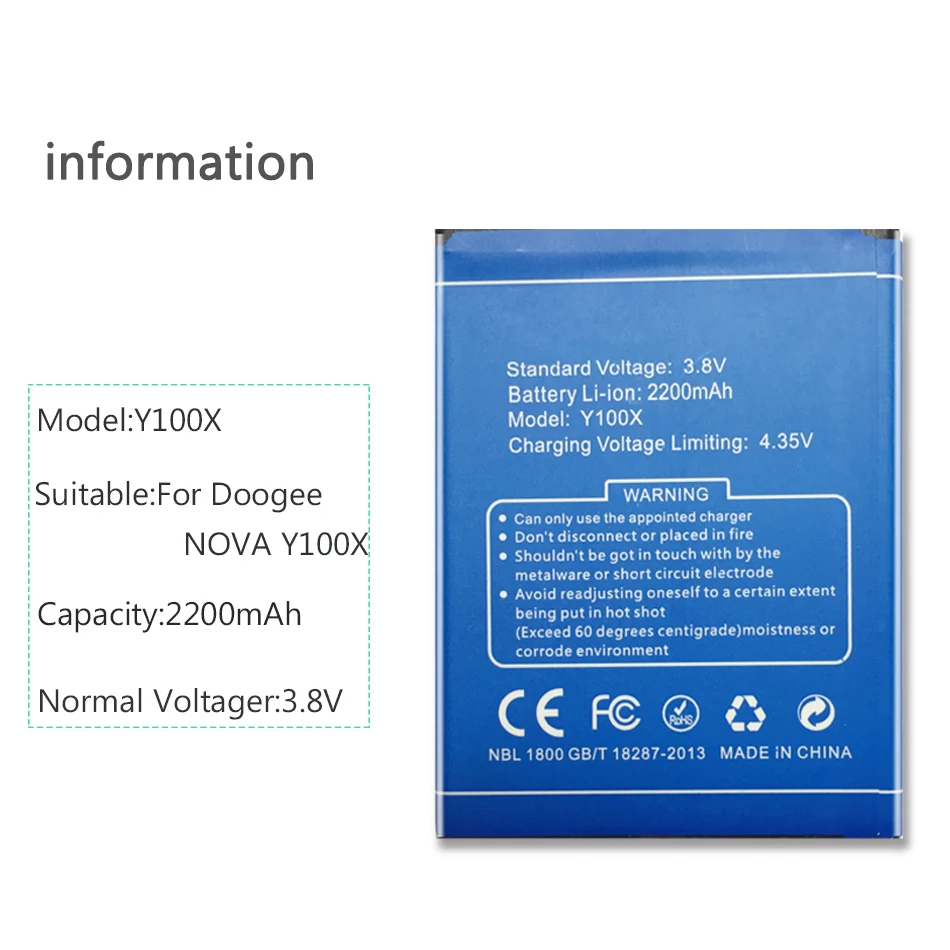 Сменный аккумулятор Y100X Для DOOGEE Y100X литий-полимерные батареи 2200mAh