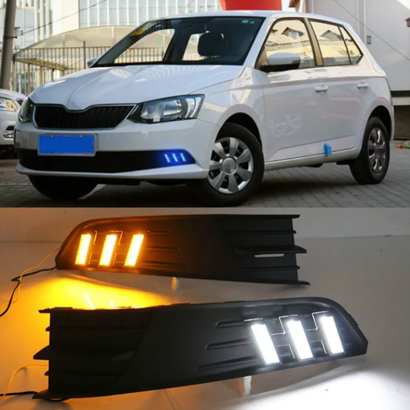 

For Skoda Fabia 2015-2017,Super Brightness Waterproof ABS Car DRL 12V LED Daytime Running Light With Fog Lamp Cover