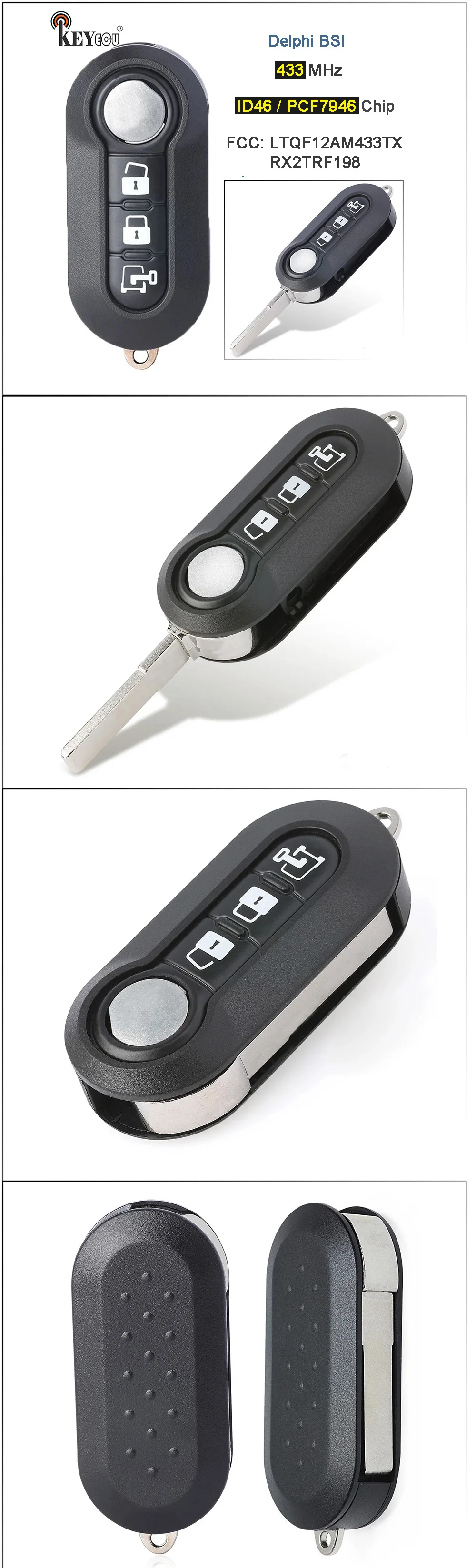 Keyforkess 433MHz PCF7946A ID46 Delphi BSI muslimah/muslimah Flip Remote Key Fob 3 pulsanti per Fiat 500L, Ram Promaster - H2f2df0739d8e45a6b4f3f97b679450e3K