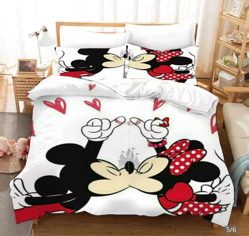 3D Printed Minnie Mickey Mouse Summer Bedding Set Duvet Cover Pillowcases Bedlinen Comforter Cover for Children Twin Full Queen