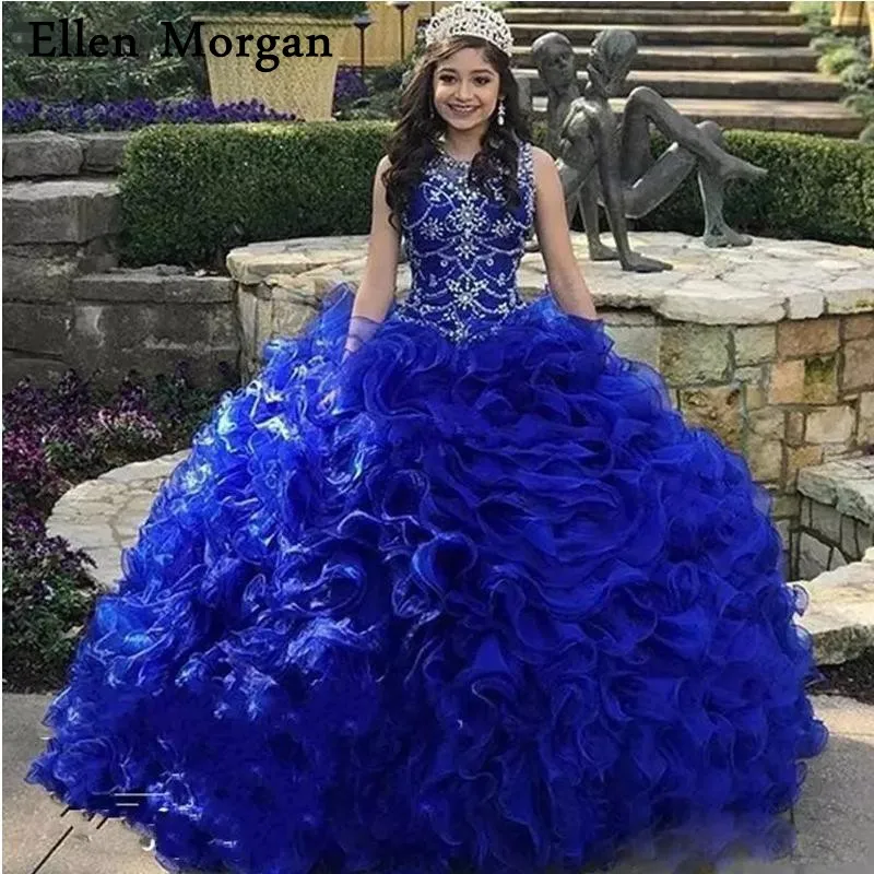 Королевский синий Элегантный Бальные платья индивидуальный заказ Кристалл органзы Принцесса сладкий 15 16 выпускного вечера платья для торжеств