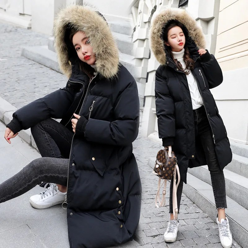 

2018 Winter New Style CHIC Cotton Coat Women's Mid-length Korean-style Students Large Fur Collar Cotton-padded Clothes Thick Cot