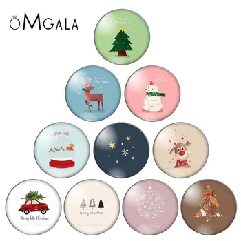 

Merry Christmas Patterns Deer Red Car Tree 10pcs 12mm/18mm/20mm/25mm Round photo glass cabochon demo flat back Making findings