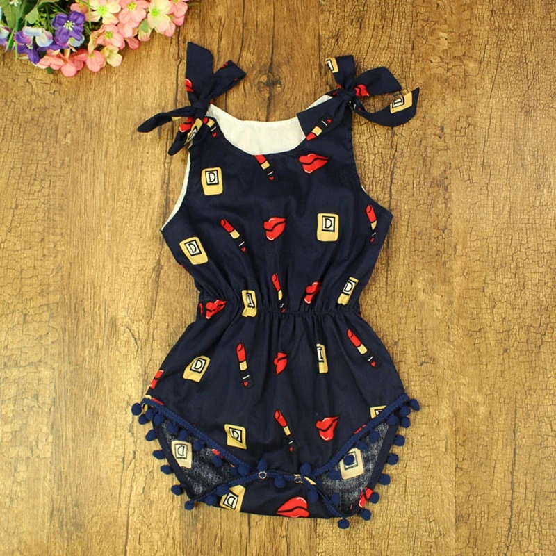 Костюм с принтом ананасов многоцветной отделкой помпонами Летний комбинезон для