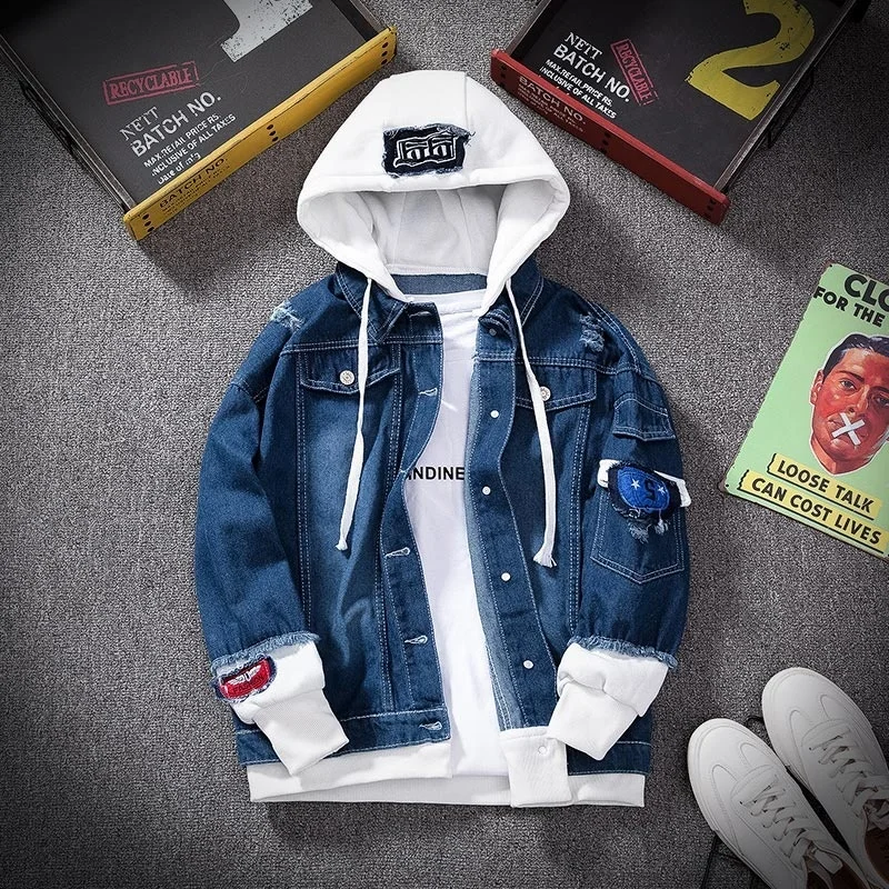 Men Denim Jacket Streetwear Hip Hop Men's Hooded Jean Jackets Male Casual Loose Outerwear 2021 New Spring Fashion Slim Fit Coat