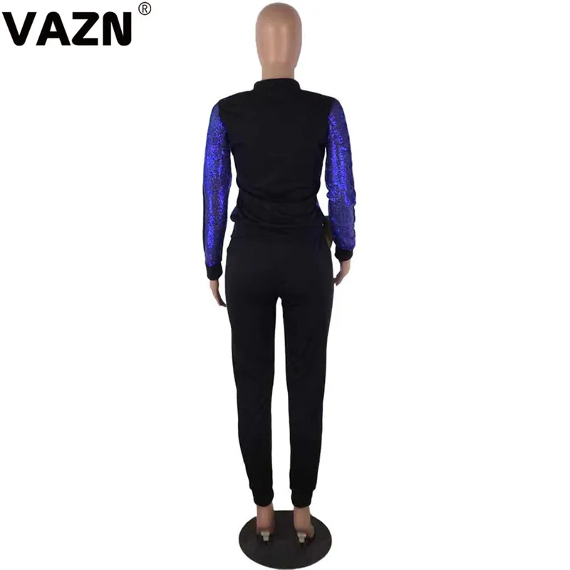 VAZN, высокое качество, расшитые блестками, Неопрятные, тяжелая промышленность, сексуальный, размера плюс, полный рукав, топ, длинные штаны, спортивные костюмы, тонкие, для женщин, комплект из 2 предметов