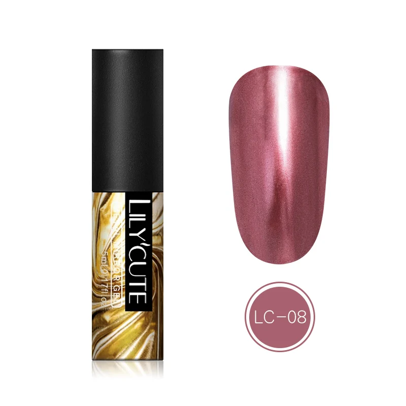 LC-08 LILYCUTE, 7 мл, металлический Гель-лак для ногтей, долговечный Блестящий золотистый, красный, серебристый цвет, дизайнерский УФ-лак, впитывающий светодиодный Гель-лак для ногтей - Цвет: LC-08