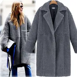 Осенне-зимнее женское пальто из овечьей шерсти с длинными рукавами, однотонное длинное пальто, плотное теплое пальто из кашемира