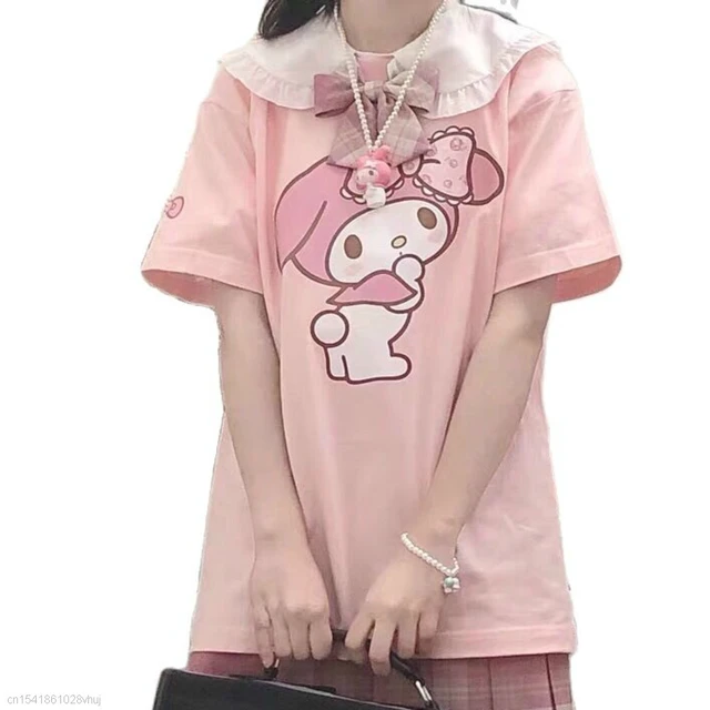 Sanrio Roupas Kawaii Minha Melodia Japonês Bonito Doce Solto Camiseta De  Manga Curta Para As Mulheres Verão Novo 2022 Roupas Topos Y2k Meninas -  AliExpress