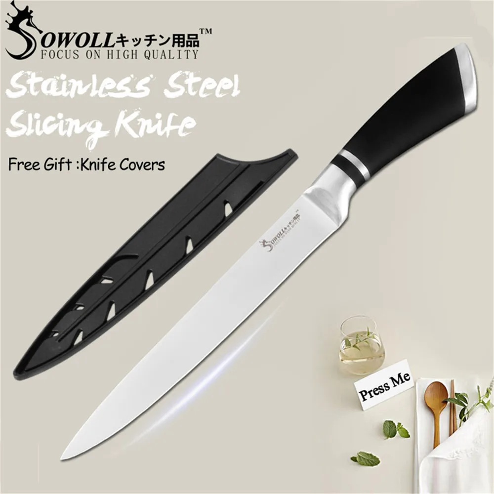Кухонные ножи SOWOLL, ножи из нержавеющей стали, нож для очистки овощей Santoku, нож для нарезки хлеба, нож для измельчения, кухонная принадлежность, инструменты - Цвет: C.slicing knife