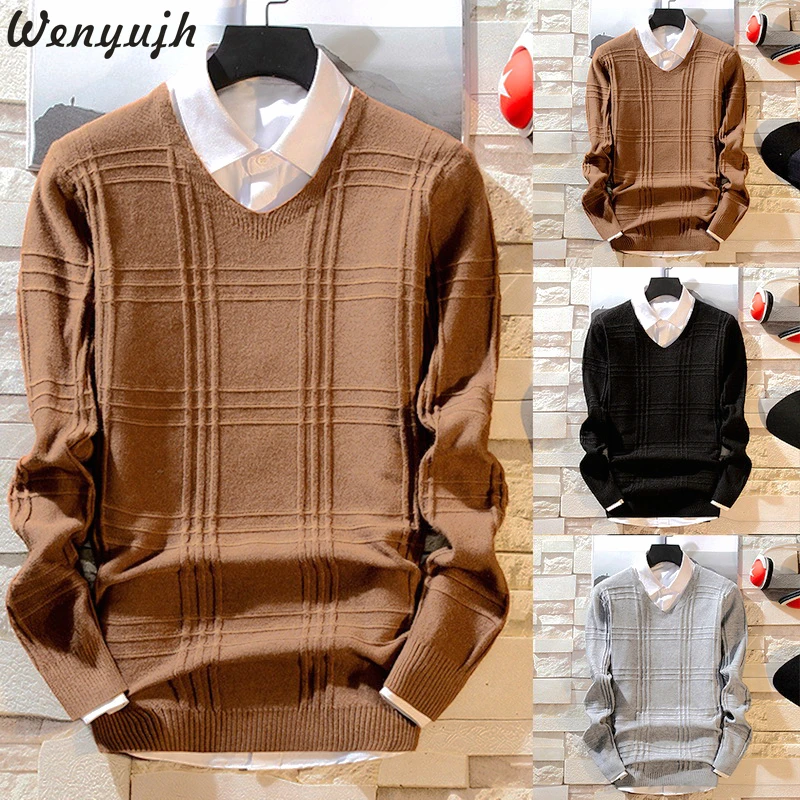 Wenyujh мужской модный однотонный свитер с v-образным вырезом вязаный пуловер с длинными рукавами трикотажный свитер мужской повседневный осенне-зимний пуловер Теплые Топы