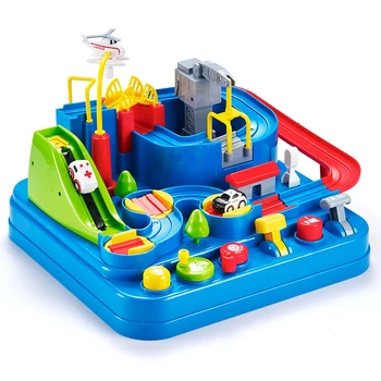 

Kids Manual Car Toys Small Railway Track Rescue Big Adventure Vehicle Toys for Children Music Lighting Parking Lot Rail Cars
