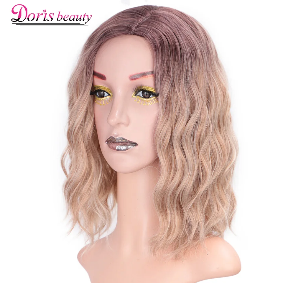 Doris BEAUTY Ombre Blonde короткий парик волна воды синтетические парики для женщин розовый фиолетовый серый красный черный косплей женские накладные волосы