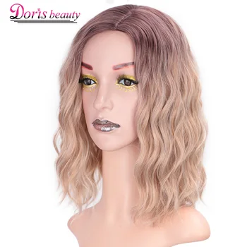 

Doris BEAUTY Ombre Blonde Short Wig Water Wave Synthetic Wigs for Women Pink Purple Grey Red Black Cosplay Female False Hair