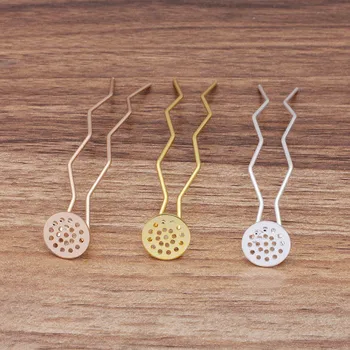 

Blank Hair Stick with 12mm Flat Circle Pad Cabochons Metal Hairpins Findings Bases for Wedding Bridal Hair Clip Multi-color