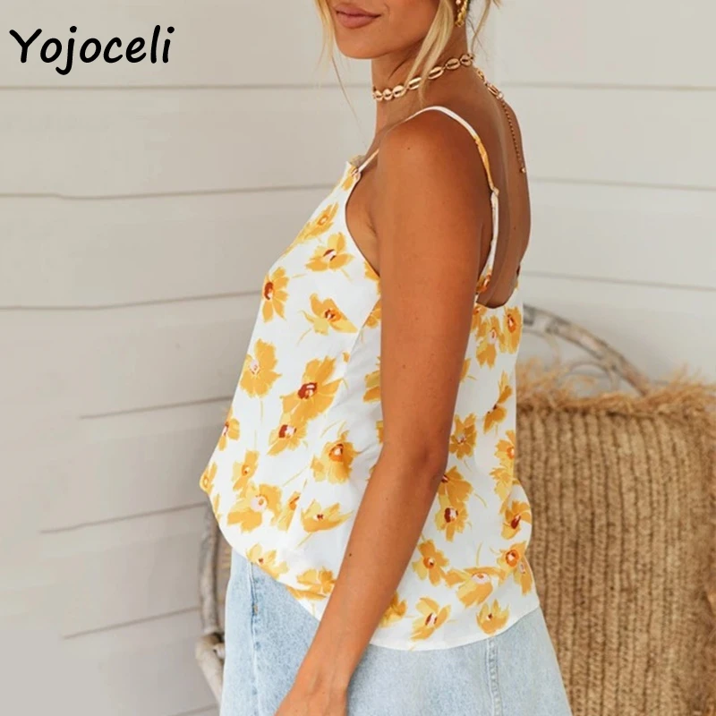 Yojoceli, Женская Цветочная майка с принтом, топы для женщин, новинка, весна-лето, Повседневная рубашка на бретелях