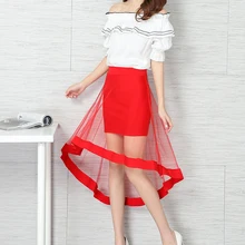 Женская летняя многослойная сетчатая длинная юбка миди с завышенной талией, асимметричная гофрированная кайма Вечерние