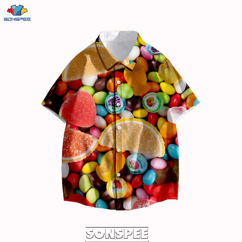 

SONSPEE 2020 Summer Beach Mens Short Sleeve Hawaiian Shirt Tops Loose Candy Printed Casual Harajuku Shirts For Men Streetwear