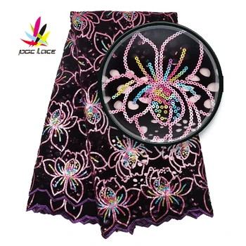

African Velvet Lace Fabric With Sequined Flowers 2019 Hot Sale High Quality Nigerian Tulle Lace Fabric For Women Dress AMY2866B
