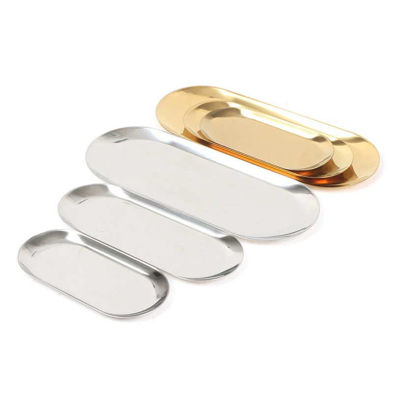 Stainless Steel Nordic Gold Oval Plates Jewelry Storage Tray Platter Snack | Дом и сад