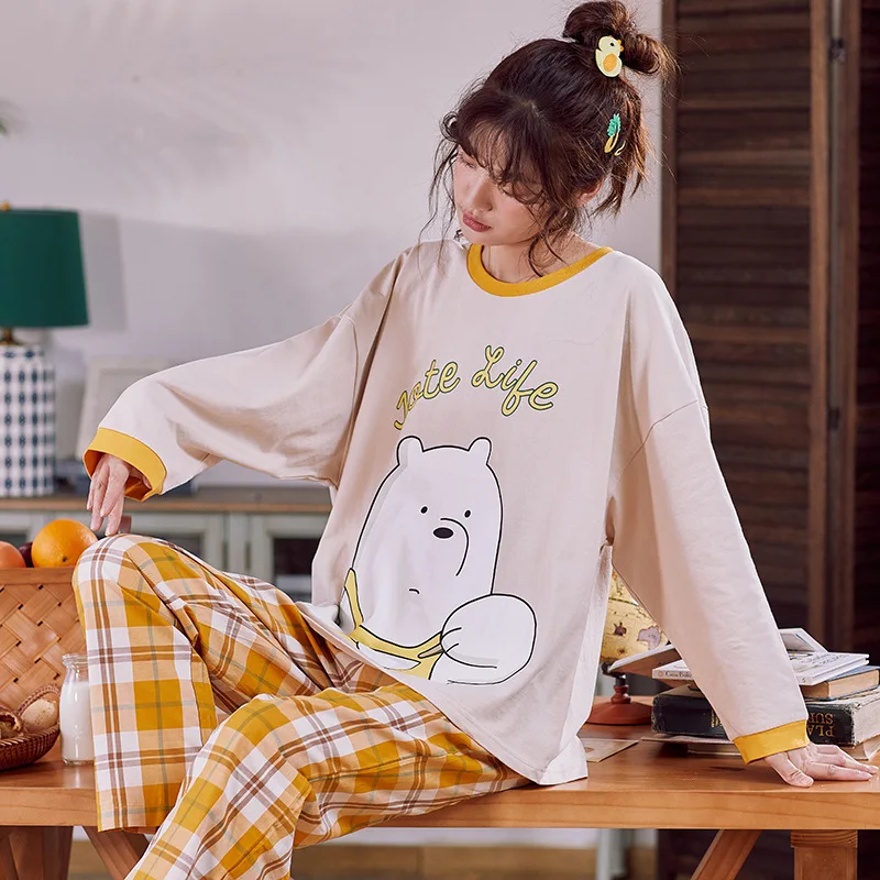 

8809 # Vest White Bear Pullover Ht Long Sleeve Korean-style Sweet Little Fairy Pajamas Tracksuit Two-Piece Set