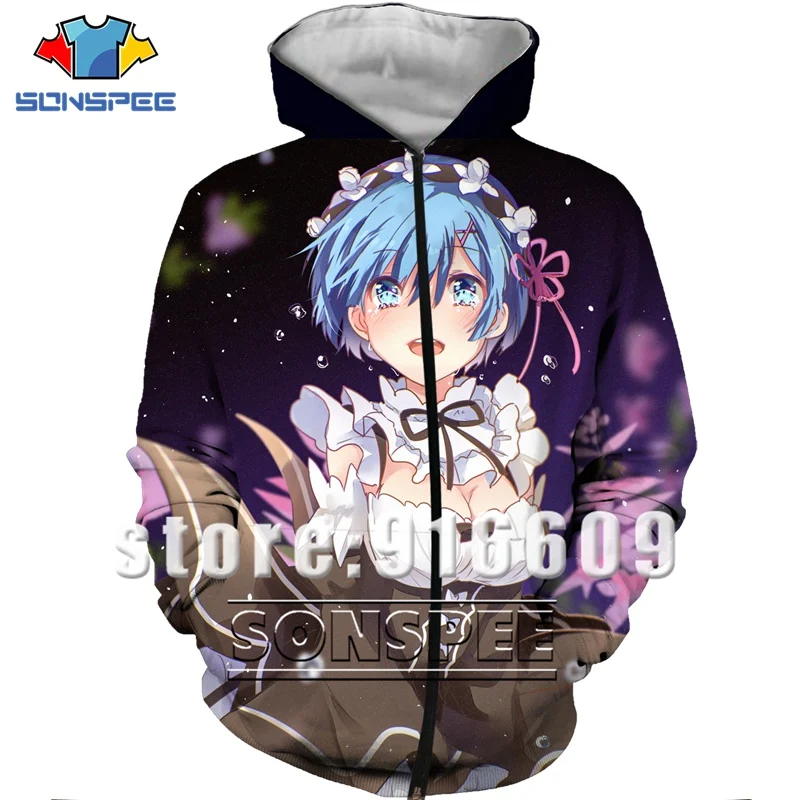Re Zero Rem 3D Print Hooded Sweatshirt Women Men Ram Anime Hoodies Casual Design Jacket Harajuku style Pullover Zipper Hoodie (7)