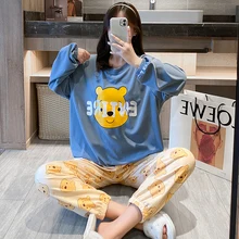 

Disney Winnie the Pooh Velvet Pajamas Set Cute Winter Long Sleeve Leisure Sleepwear for Women Loose Nightwear Homewear Suit Fall