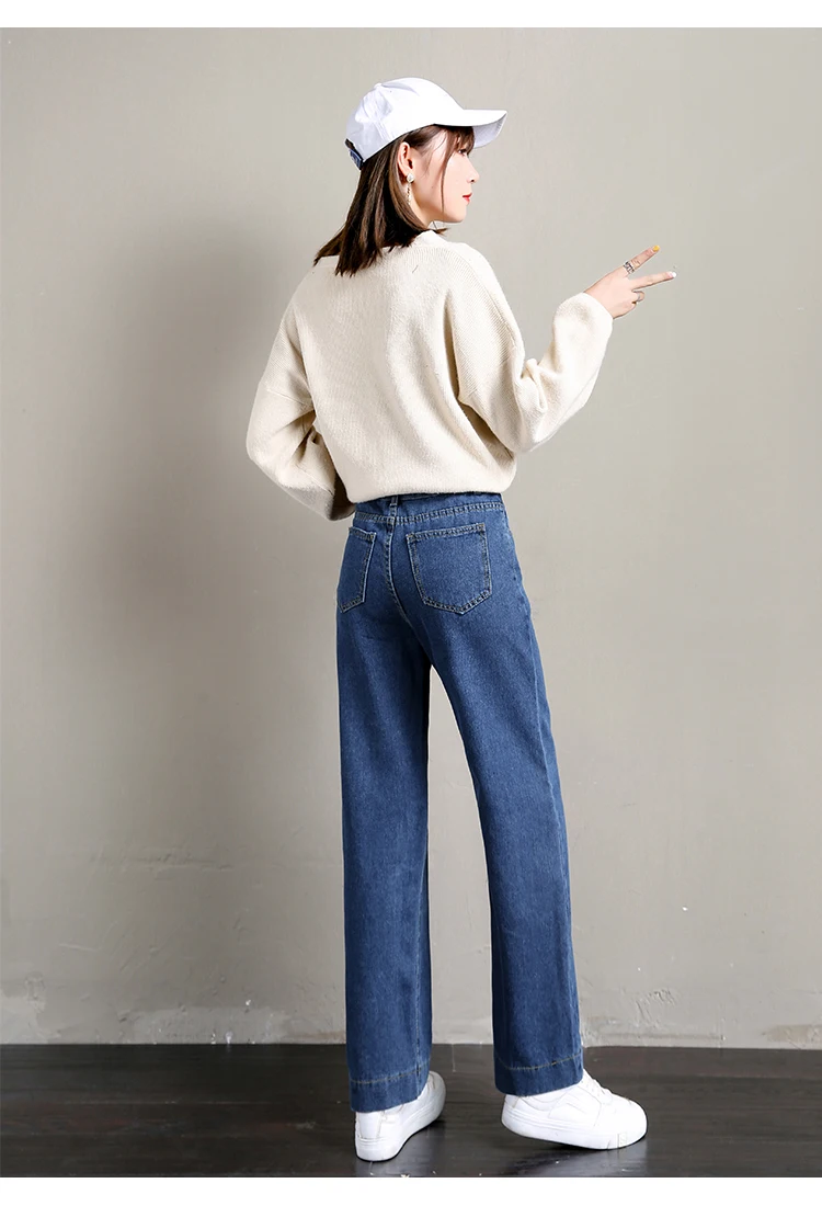 S-5XL женские джинсы в стиле бойфренда; сезон осень-зима; простые джинсы с высокой талией в Корейском стиле; свободные прямые джинсы с карманами; Femme; большие размеры