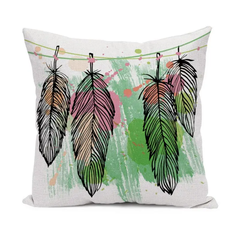 Pillow Case 45*45 Feather Flower Painting Linen Throw Pillowcases Simple Modern Cushion Office Back Cushion Core-less - Цвет: A