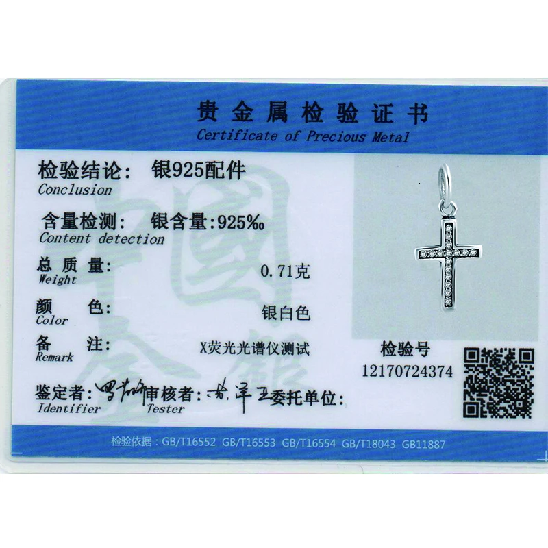 XiaoJing 925 Sterling Silver White CZ Cross Pendant Charm fit Pandora Women Bracelet DIY Jewelry for Gift New Design