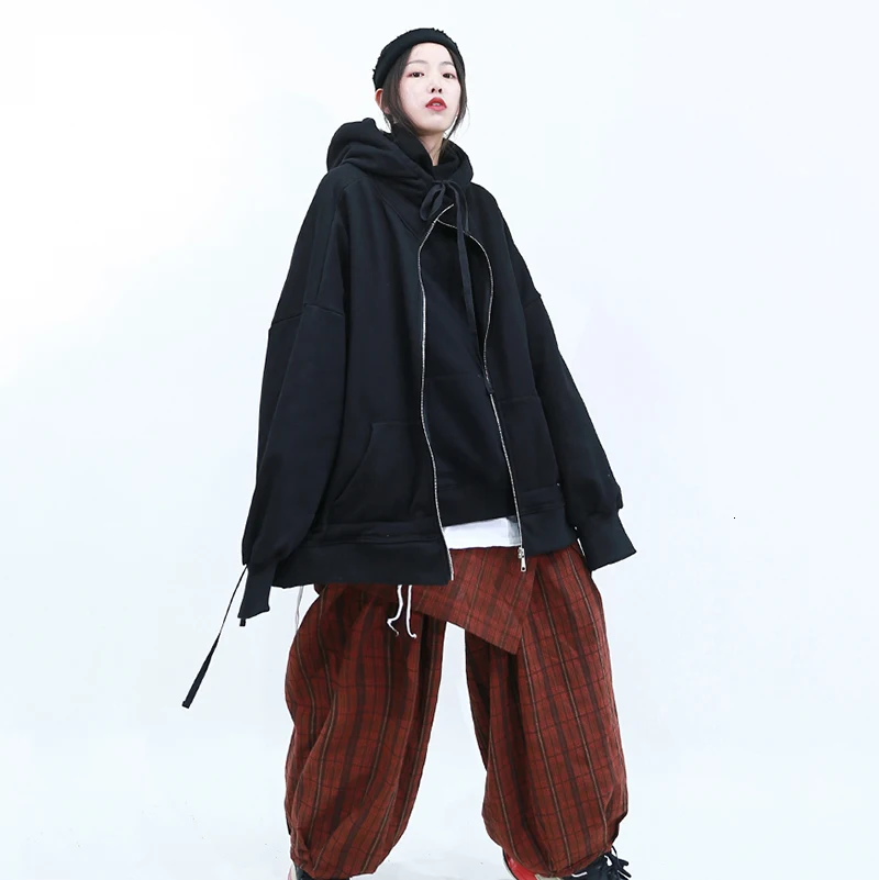 [DEAT] Loose Fit Black Big Size Oversize Jacket New Lapel Long Sleeve Women Coat Fashion Tide Autumn Winter 19L-a47