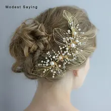 Нежный светло-золотой жемчуг свадебный головной убор Новое поступление женские хрустальные металлические цветы свадебные аксессуары tocados para novia