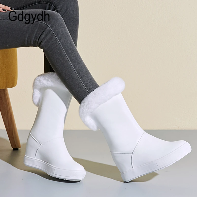 Gdgydh зимняя обувь на натуральном кроличьем меху; женские теплые зимние ботинки; визуально увеличивающие рост; цвет черный, белый; женские зимние ботинки с толстым плюшем внутри