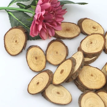 

25pcs Unfinished Natural Wooden Slices with Tree Bark DIY Crafts Embellishments Wedding Party Painting Decor Drop Shipping
