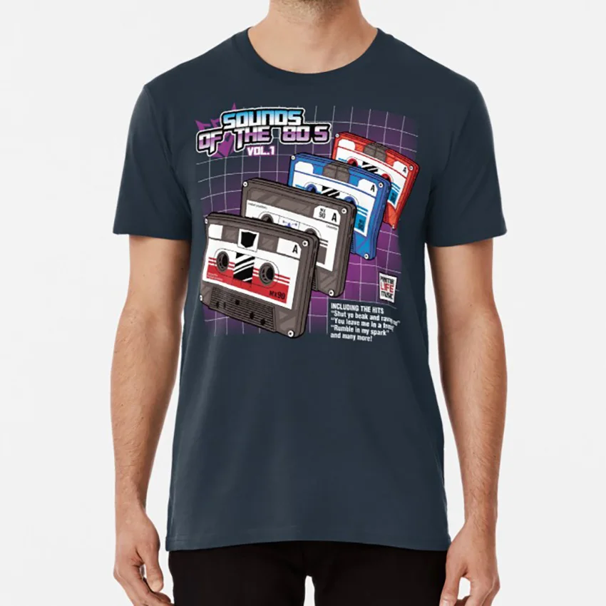 

Sounds of the 80s vol.1 T shirt decepticons robots cassettes music cd sounds 80s cartoons pinteezy