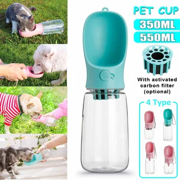 

Portable Pet Drinking Bottle Water Filter Cups Dog Cat Travel Outdoor Feeder Water Drinking Bowl 350/550ML