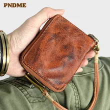 PNDME модный винтажный мужской маленький кошелек из натуральной кожи высокого качества из мягкой воловьей кожи простой Противоугонный Роскошный кошелек для монет для подростков