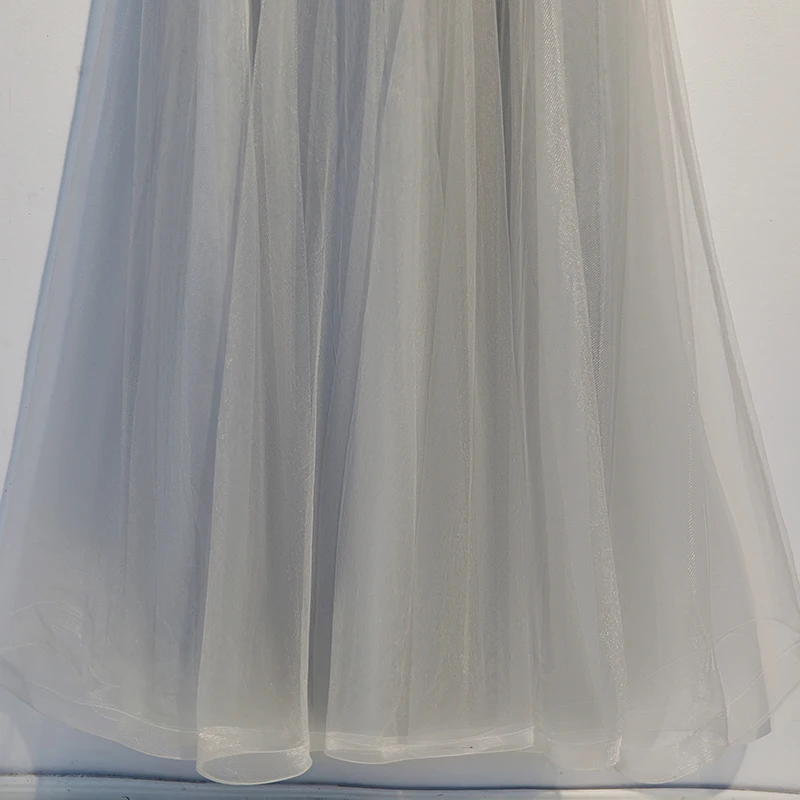 Vestido de festa длинное платье для выпускного вечера с круглым вырезом и коротким рукавом es Серый Тюль с аппликацией А-силуэта платье для выпускного вечера женские вечерние платья