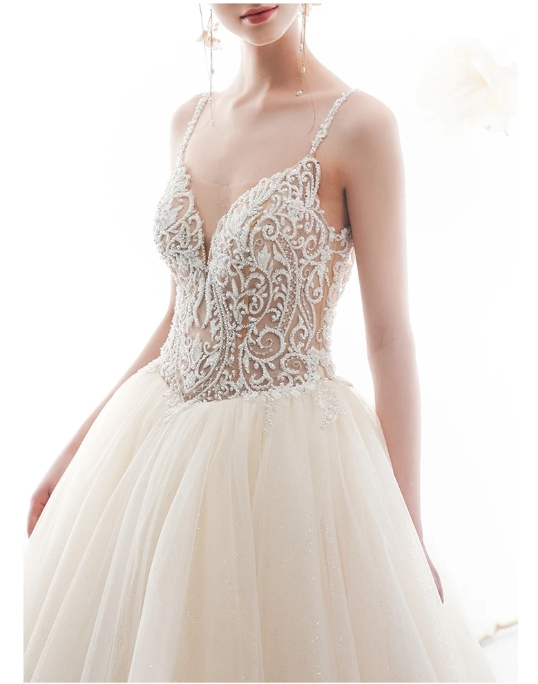 Vestido De Noiva высококачественные свадебные платья с невидимым вырезом и жемчугом, украшенные бисером, Платье трапециевидного силуэта de Mariage, свадебные платья
