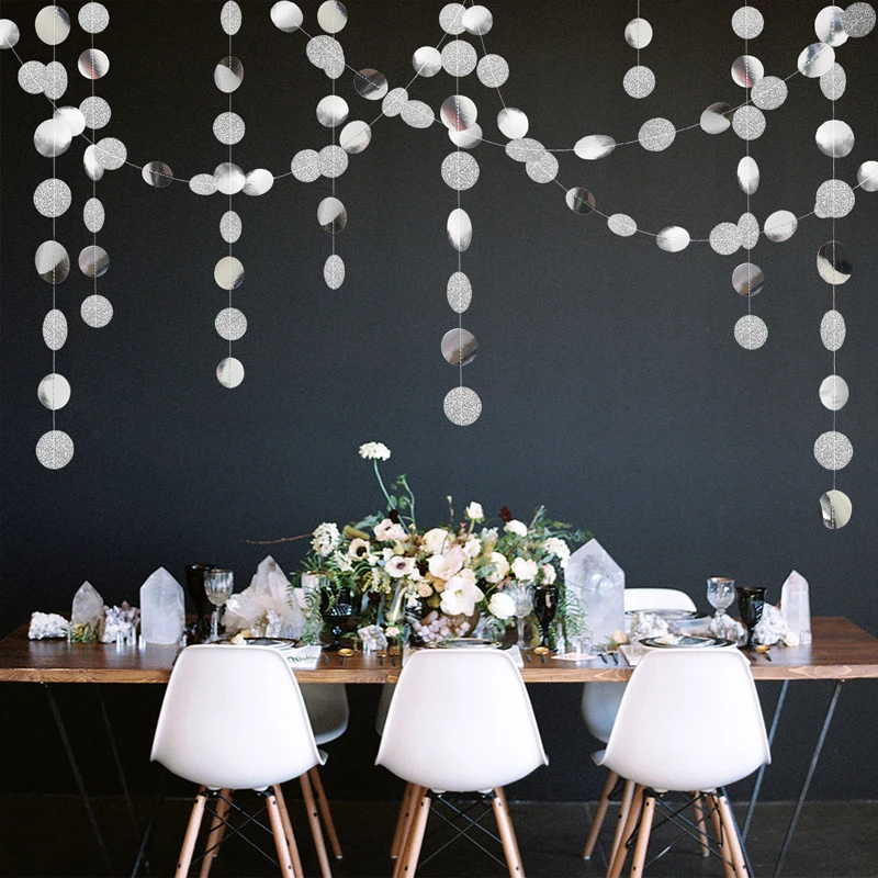 4M Glitter Silver Paper Circle String Dots Garlands Hanging For Wedding Engagement Bridal Shower Banner Party Supplies | Дом и сад