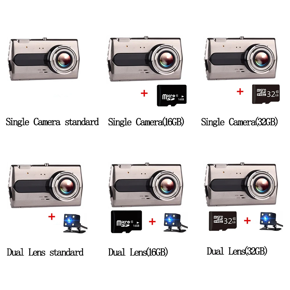 4 Inch Dash Camera Full HD 1080P IPS Car DVR Dual Lens Dash Cam Front+Rear Night Vision Video Recorder G-sensor Auto Registrator