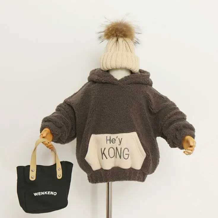 Korea style girls boys thicken t-shirt cotton fleece full sleeve fashion autumn winter kids sweatshirt 3-8t HH532 - Цвет: Серый