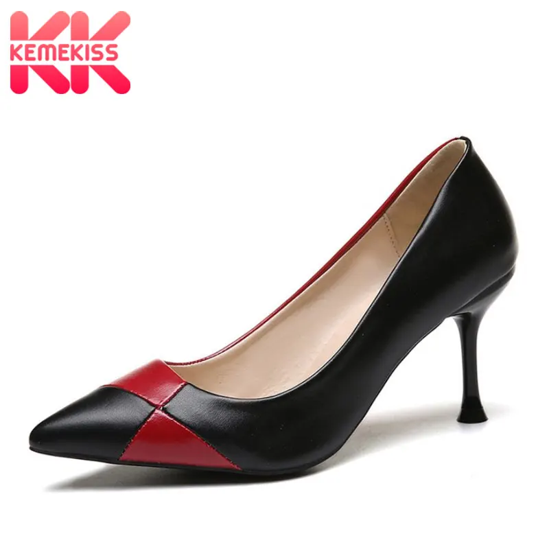 

KemeKiss Thin Heels Women Pumps Mixed Color Shoes Women Office Lady Party Slip On Pointed Toe Sexy Female Footwear Size 34-39