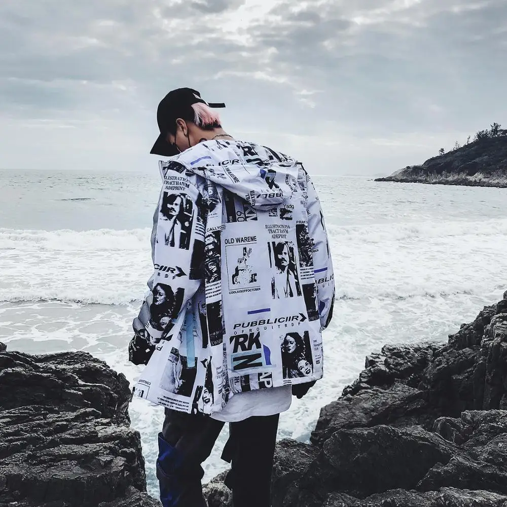 discount  Harajuku Color Block Jacket Streetwear Mens Hip Hop Windbreaker Jacket Printed Street Dance Jacket 