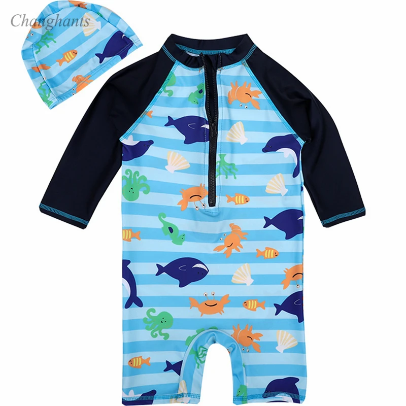 Новая модель, детский цельный купальник для мальчиков 2-9 лет, одежда для купания для мальчиков, купальные костюмы, одежда для купания, летний костюм, детская одежда - Цвет: Синий