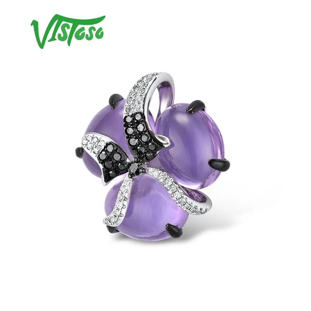 Женский кулон из белого золота VISTOSO Pure14K 585 блестящий белый и черный аметист